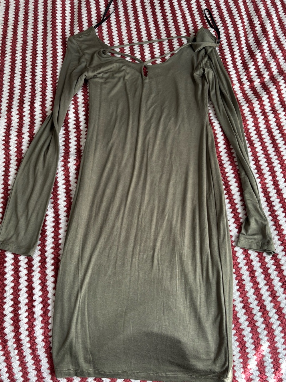 Popular Basics Olive Green Long Sleeve Midi Dress